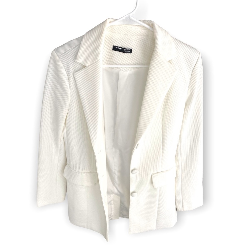 White blazer neck split with beautiful texture - women size S